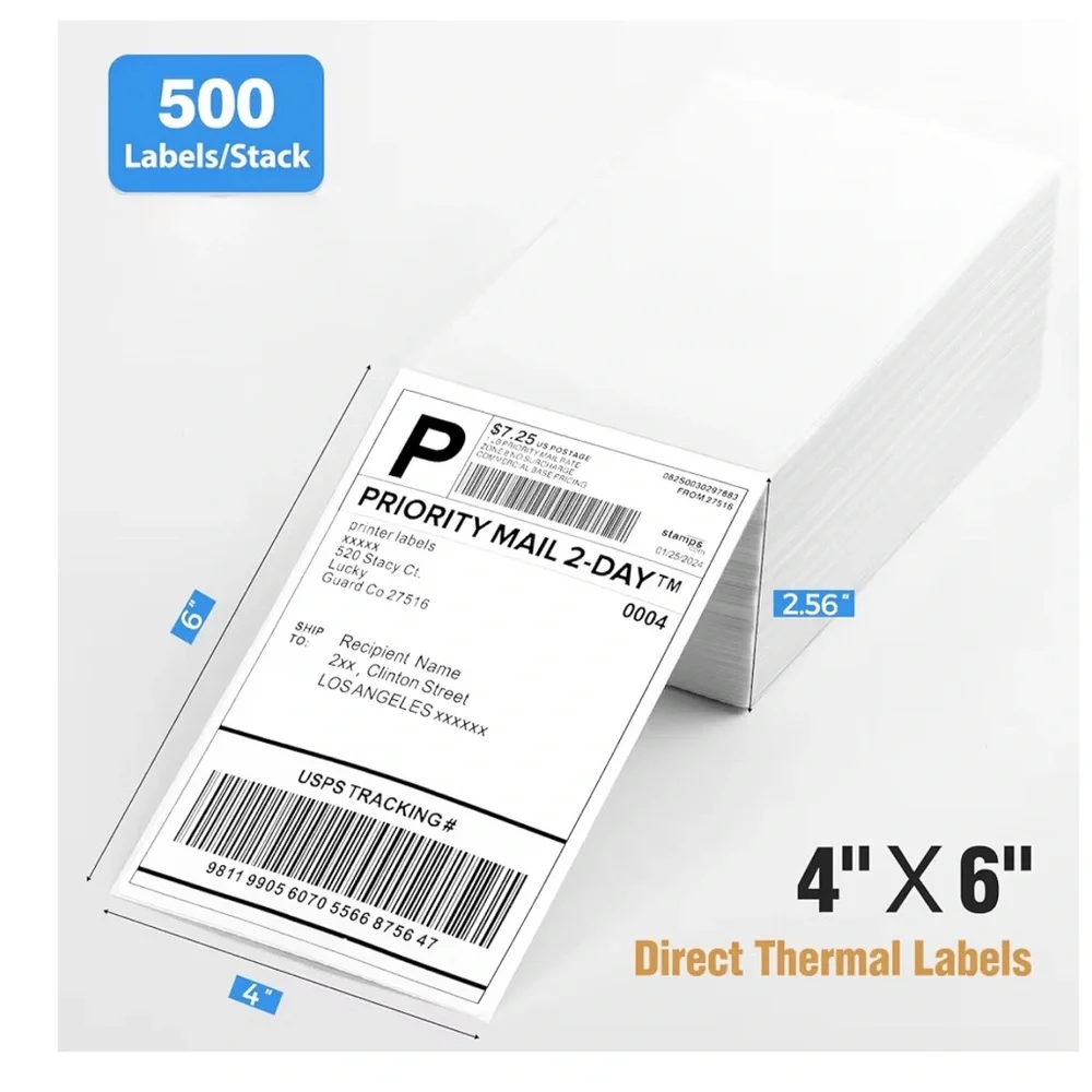 4x6 Luckyguard Thermal Labels For Thermal Printers - 500 Label Papers Fanfold